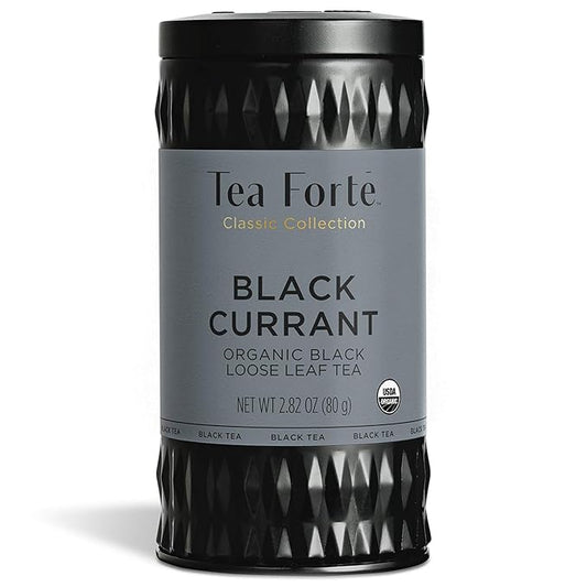 Tea Forte Black Currant Premium Organic Loose Leaf Caffeinated Black Tea Blend Canister, Makes 35-50 Cups