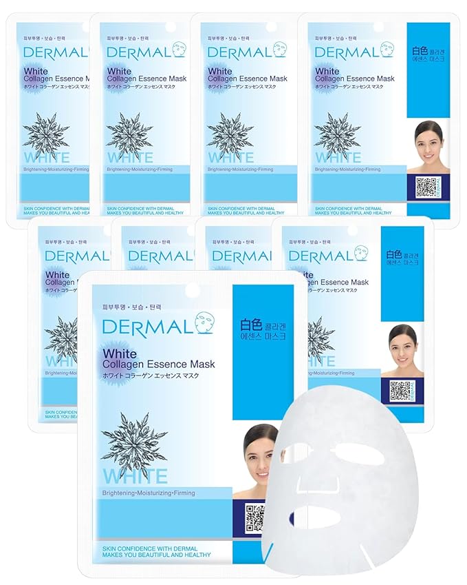 DERMAL White Collagen Essence Full Face Facial Mask Sheet 23g Pack of 10