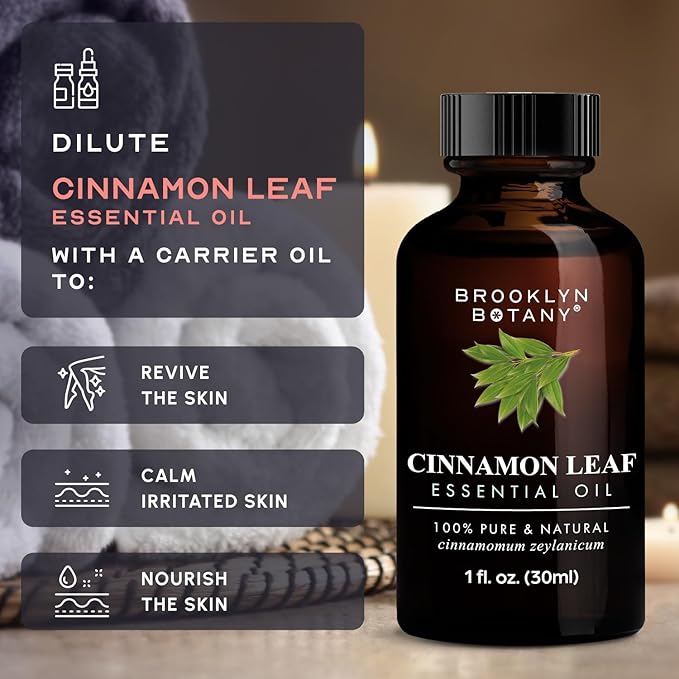 Brooklyn Botany Cinnamon Leaf Essential Oil – 100% Pure and Natural – Premium Grade Oil with Dropper - for Aromatherapy and Diffuser - 1 Fl Oz
