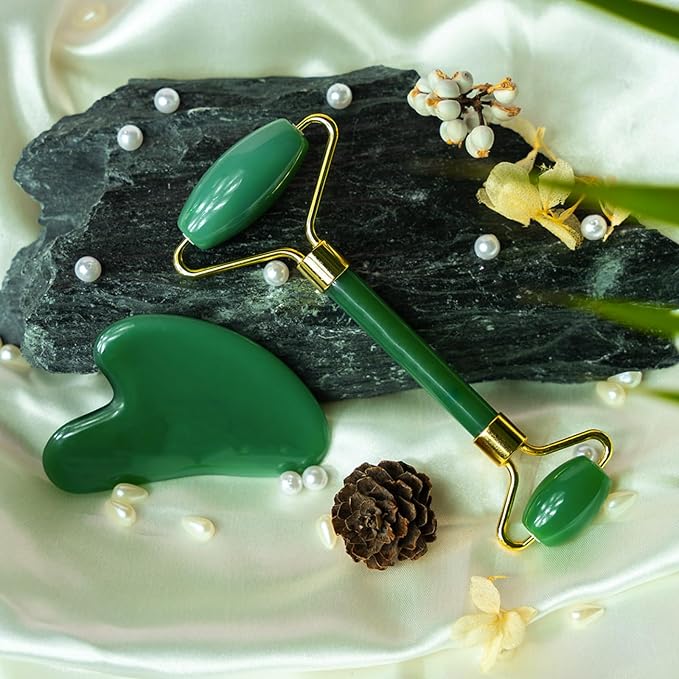 ROSELYNBOUTIQUE Gua Sha Facial Tools & Face Roller for Wrinkless Natural Skincare Tool Jade Roller Guasha Tool for Face Facial Massager (Aventurine)