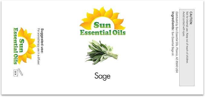 Sun Essential Oils Sage Essential Oil 4oz – 4 Fluid Ounces Sage Aromatherapy Oil