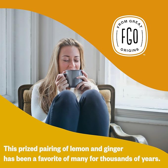 FGO Organic Lemon Ginger Tea, 20 Count, Eco-Conscious Herbal Tea Bags, Resealable Bag, Caffeine Free, Packaging May Vary (Pack of 1)