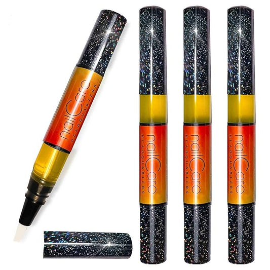 Cuticle Oil Pen for Nails - Nail Strengthener & Growth Oil and Serum for Damaged Nails, Hangnails w/Jojoba cuticle oil—Bali Mango Fragrance - Holographic Glitter Pens 4-Pack