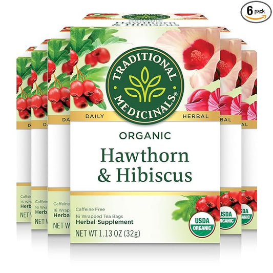 Traditional Medicinals Tea, Organic Hawthorn & Hibiscus, Promotes Heart Health, 96 Tea Bags (6 Pack)