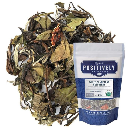 Organic Positively Tea Company, White Champagne Raspberry White Tea, Loose Leaf, 4 Ounce