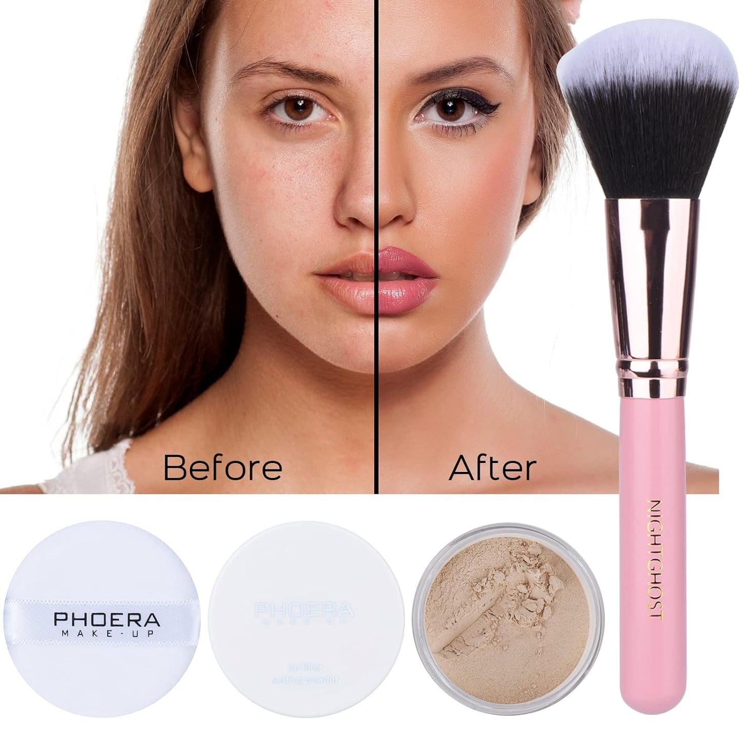 Makeup Kit for Women Included 2 Phoera Foundation SPF 20+ 30ml Matte Oil Control, 2 Kabuki Makeup Brushes, Phoera Primer, Powder Foundation, 2 Makeup Sponges (101 Porcelain + 102 Nude)
