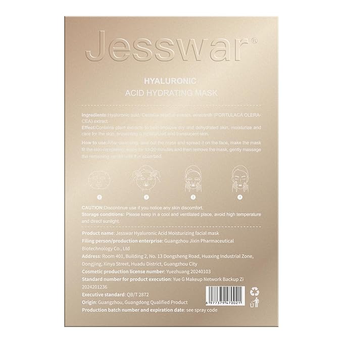 jesswar Sheet Masks Hyaluronic Acid Hydrating Mask 10 Sheets Centella Repairing Masks Deep Hydration and Moisturizing