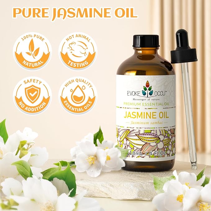 EVOKE OCCU Jasmine Essential Oil for Cleaning, Air Freshening, Relaxing, Add to Spray and Diffuser - 4 Fl Oz