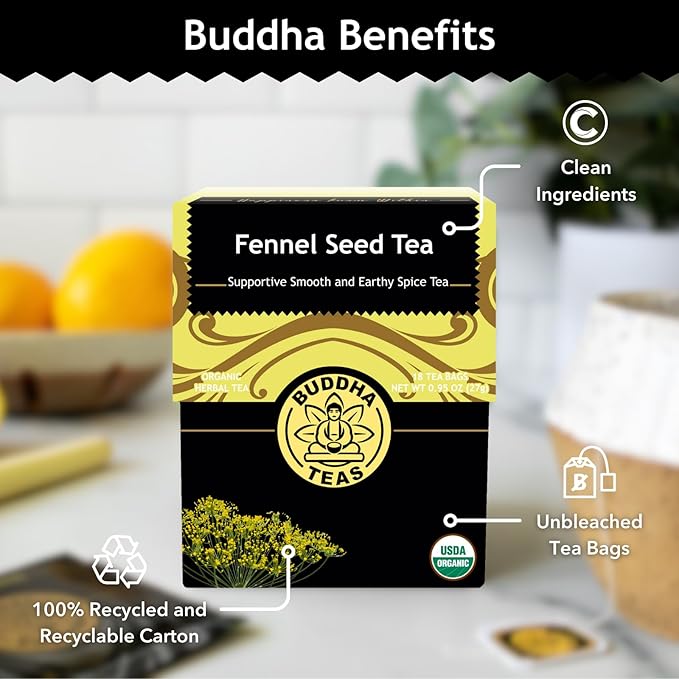 Buddha Teas - Organic Fennel Seed Tea - Herbal Tea - For Health & Digestion - USDA Certified - Clean Ingredients - OU Kosher - 18 Tea Bags (Pack of 1)