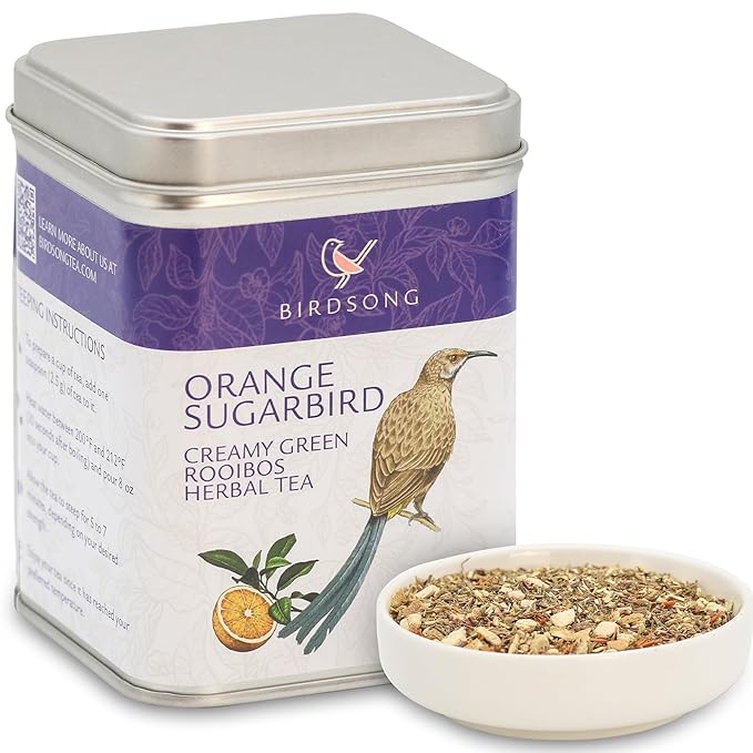 Birdsong Orange Sugarbird: Organic Green Rooibos Herbal Teas, Light and Refreshing Caffeine Free Tea with 100% Natural Sweet Creamy Flavor and Health Benefits, Decaffeinated Honeybush Loose Leaf