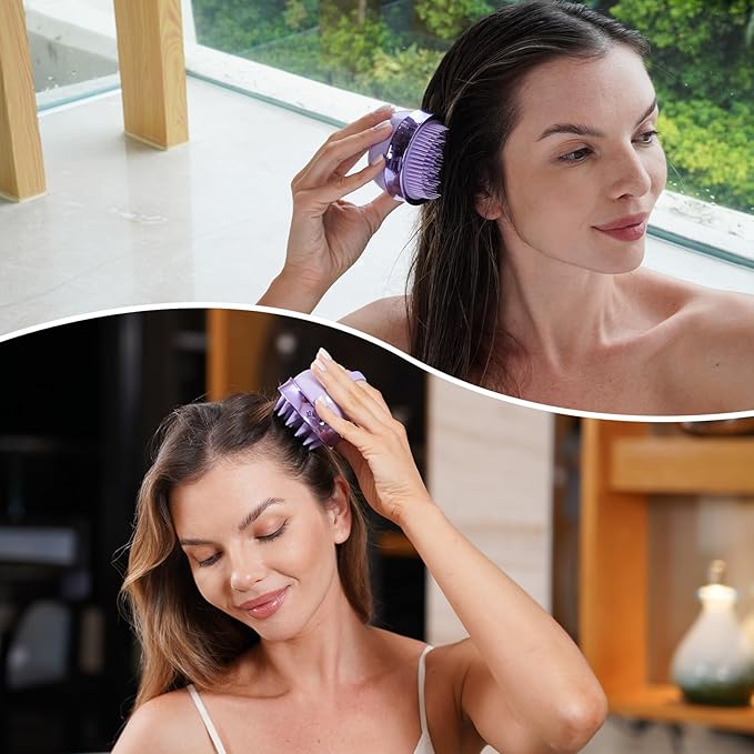 2 in 1 Scalp Massager Shampoo Brush with Soft Silicone Bristles for Hair Growth and Dandruff Removal, Hair Brush Head Massager Scalp Scrubber Exfoliator for Both Wet and Dry Use (Purple)