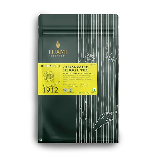 Luxmi Estates Chamomile Herbal Tea 100g Loose Tea | Herbal Tea | Caffeine-Free | Single Ingredient | 50 Cups Bulk Pack