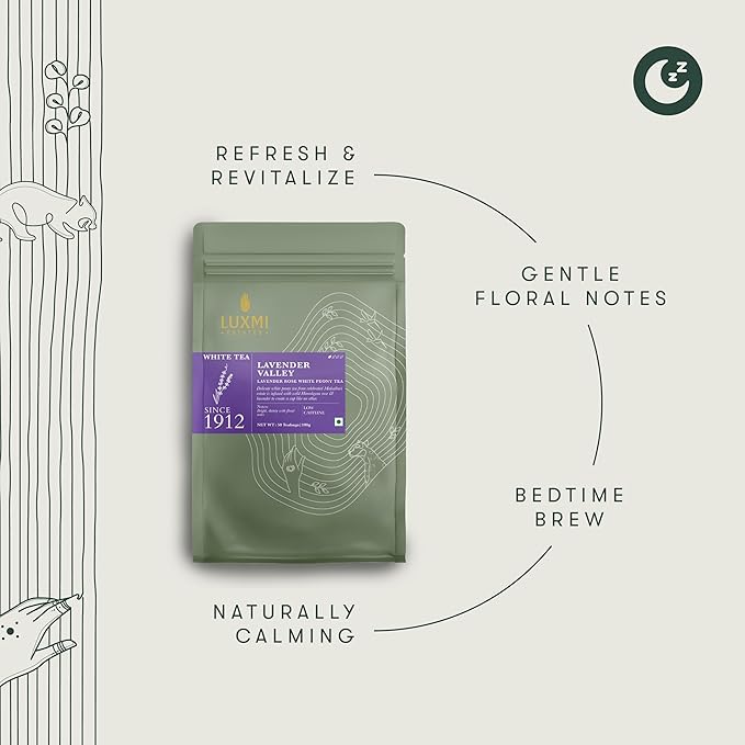 Luxmi Estates - Lavender Valley - Organic Lavender Tea - 50 Tea Bags | With Certified Organic Darjeeling Makaibari White Tea | Light & Fresh Delicate Flavor, Low Caffeine