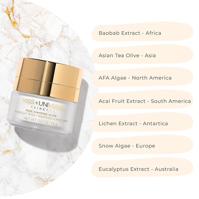 Rose Diamond Glow Mask .5 oz, Vitamin C Face Skin Care Accessory, Face Mask Skincare Product for Women and Men, Anti-Aging Overnight Face Mask, Clarifying and Brightening Facial Skin Care Product