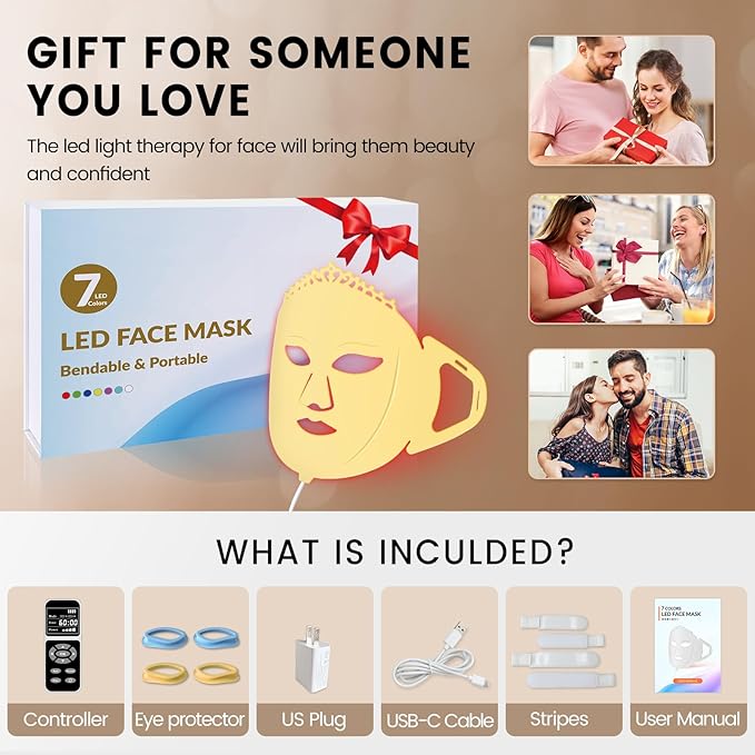 Red Light Therapy for Face Mask, Infrared Face Mask, 7 Colors Facial Mask Machine, Silicone Led Face Mask Light Therapy, Blue Light Face Mask at Home, Light Therapy Face Mask for Travel Spa