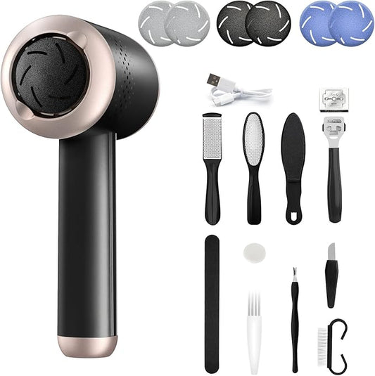 Electric Foot Callus Remover, Rechargeable Foot File Callus Remover for Feet, Portable Foot Scrubber with 10in1 Pedicure Tools for Feet Cracked Heel Dead Skin, 6 Rollers, 3 Speed