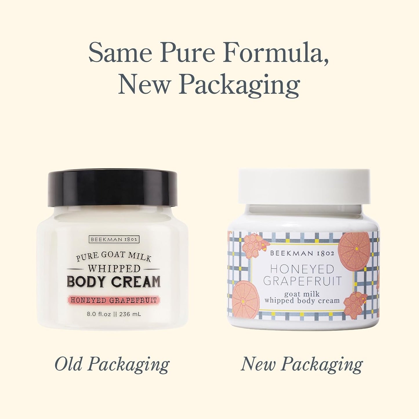 Beekman 1802 Whipped Body Cream, Honeyed Grapefruit - Scented - 8 oz - Intensely Hydrating & Softens Skin - With Goat Milk - Good for Sensitive Skin - Cruelty Free