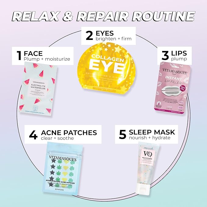 Vitamasques Electrolyte Watermelon Face Sheet Mask, 7 Pack, Boosts Skin Elasticity, Hydrating, Moisturizing, Plant-Based, Vegan-friendly