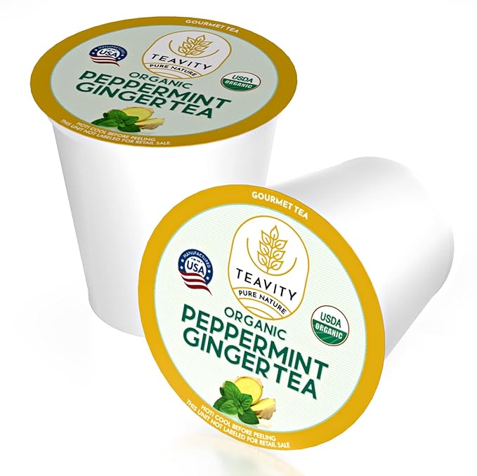 Teavity Organic Peppermint Ginger Tea Pods for Keurig - Decaf, 24 Count
