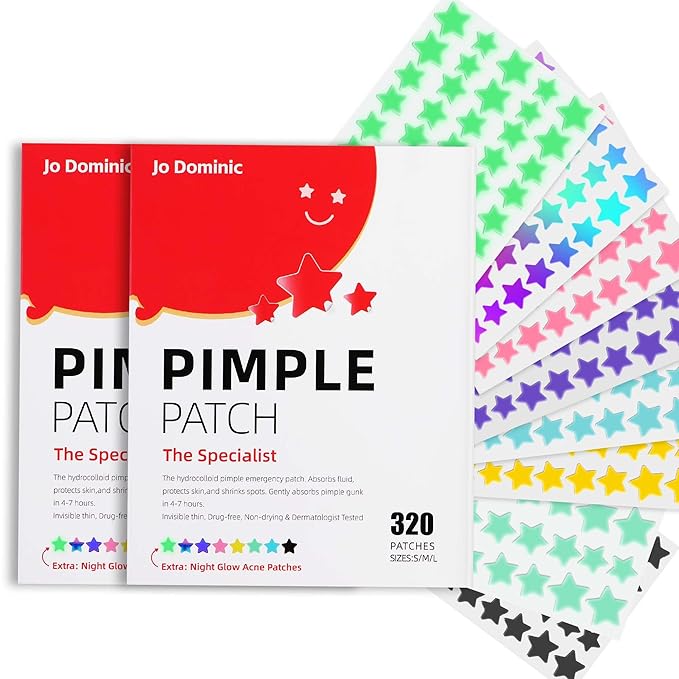 Pimple stars Patches for Face,2packs 4 Size 320 Counts Acne Patches, Hydrocolloid Patches for Covering Zits and Blemishes, Spot Stickers with Salicylic Acid, Tea Tree Oil