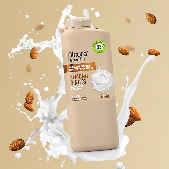 Dicora Urban Fit Nourishing Body Milk - Moisturizing Body Cream with Vitamin B - Natural Lotion For Extremely Dry Skin - Almond and Nuts - 13.5 oz