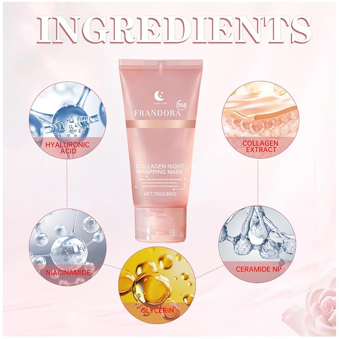Collagen Night Wrapping Mask,Sleeping Overnight Peel off Facial Mask,Elasticity & Hydration,Hydrates and Tightens Skin，Korean Skincare for Face Glass Skin 2.65oz