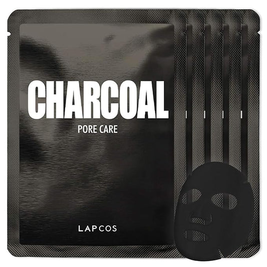 LAPCOS Charcoal Sheet Mask, Daily Face Mask with Salicylic Acid and Tea Tree Oil to Detoxify and Tighten Skin, Korean Beauty Favorite, 5-Pack