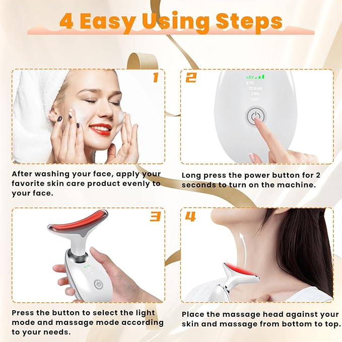 Portable Neck and Face Massager, Multifunctional Facial Massage Tool, 7 Color Led Face Neck Massager for Skin Care Routine at Home, Easy to Use