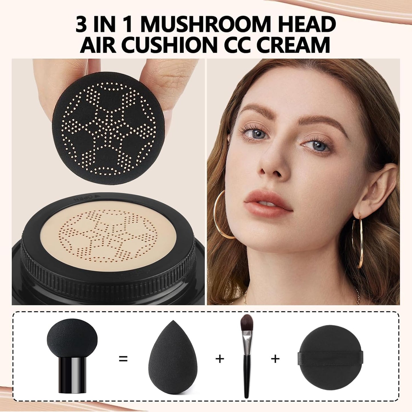 Mushroom Head Air Cushion CC Cream Strong Concealer 2PC,Face Makeup Cushion Foundation Long Lasting,Moisturizing BB Cream Makeup Base Primer Even Skin Tone for All Skin Types (2PC 02, 200g)