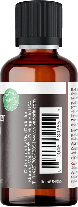Viva Doria Black Pepper Essential Oil, 100% Pure, Natural Essential Oil, Undiluted, for Aromatherapy | Food Grade, 30 mL (1 Fluid Ounce)