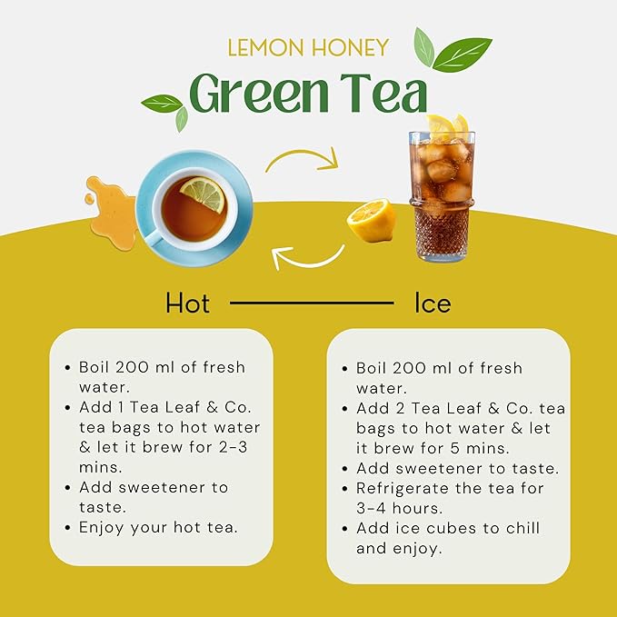 Honey Lemon Green Tea Bags (50 Count), Green Tea with Chamomile, Lemon & Honey Extract, Caffeinated, Real and Natural Green Tea, Blended with Fresh Herbs and Spices, Gluten Free