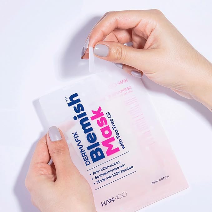 HANHOO Blemish Mask – 5 Pack Facial Sheet Masks with Tea Tree, Centella & Hyaluronic Acid, Refreshing & Hydrating Skincare, Lightweight & Soothing Korean Beauty Mask