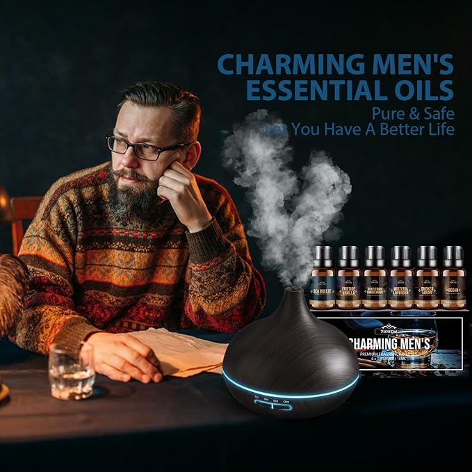 Fragrance Oil, Charming Men's Set Diffuser Oil for Home, Soap & Candle Making Scents, Aromatherapy Essential Oils -Sea Breeze, Fireside Vanilla, Cedar and More(6 * 10ML)