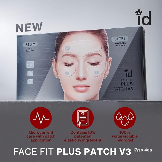 id Face Fit Plus Patch V3 – Hydrating & 3D Lifting Hydrogel Face Mask, Enhanced with Microcurrent Care, 32 Key Ingredients for Elasticity Boost, Korean Skin Care, 17g x 4ea