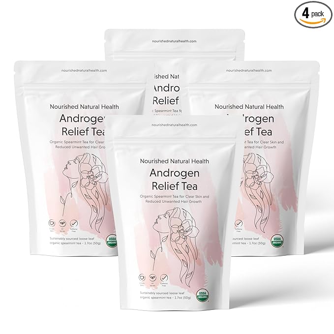 Nourished Androgen Relief Spearmint Tea - Organic Herbal Spearmint Tea for Clear Skin and Reduced Unwanted Facial Hair Growth - 240 Servings