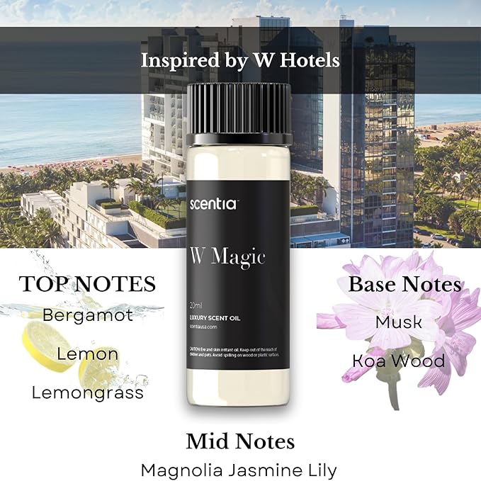 Hotel Diffuser Oil | Aromatherapy Fragrances Inspired by 5-Star Hotels | Luxurious Scents Gift Set - 3 x 20ml Bottles Set - The 1 Hotel Miami, W Hotel, The Ritz Carlton