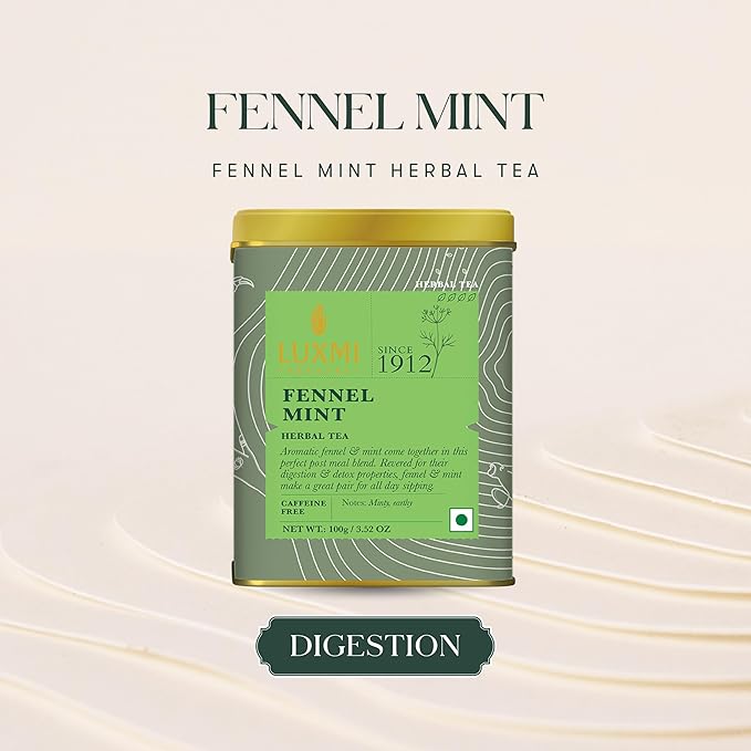 Luxmi Estates - Fennel Mint Tea - 100g (50 Cups) | USDA Certified Organic Herbal Tea | Caffeine-Free