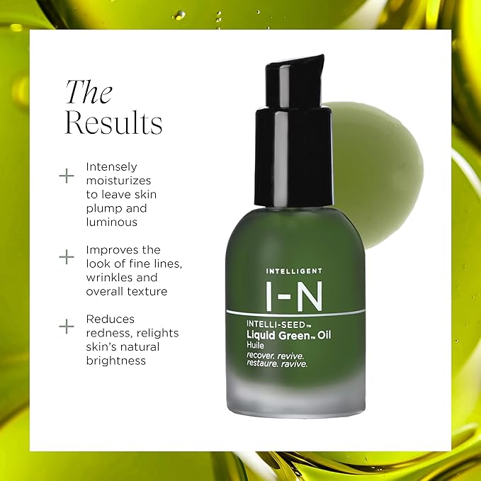Intelligent Nutrients Liquid Green Oil, Organic Face Oil for Radiant Skin, Lightweight Hydrating Treatment, Vegan, 1 Oz