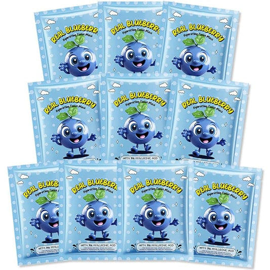 Kaely 10 Pack Blueberry Face Masks for Kids, Kids Face Mask Spa Day kit Supplies, Spa Party Favors for Teens Girls Women, Sheet Facial Mask Skincare Gifts Set, Moisturize for All Skin Types, 07