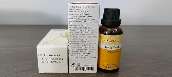 Ylang Ylang Essential Oil 1.01fl.oz/30ml, PHATOIL Premium Ylang Ylang Oils Long Lasting Scents for Aromatherapy, Diffuser, DIY Soap and Candle Making