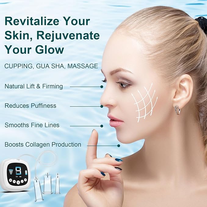 Electric Facial Cupping Set for Face - 3-in-1 Face Cupping, Gua Sha & Massage Tools for Skin Care - Multifunctional Facial Neck Eye Cuppings Massager for Wrinkle with 3 Modes & 5 Frequencies (White)