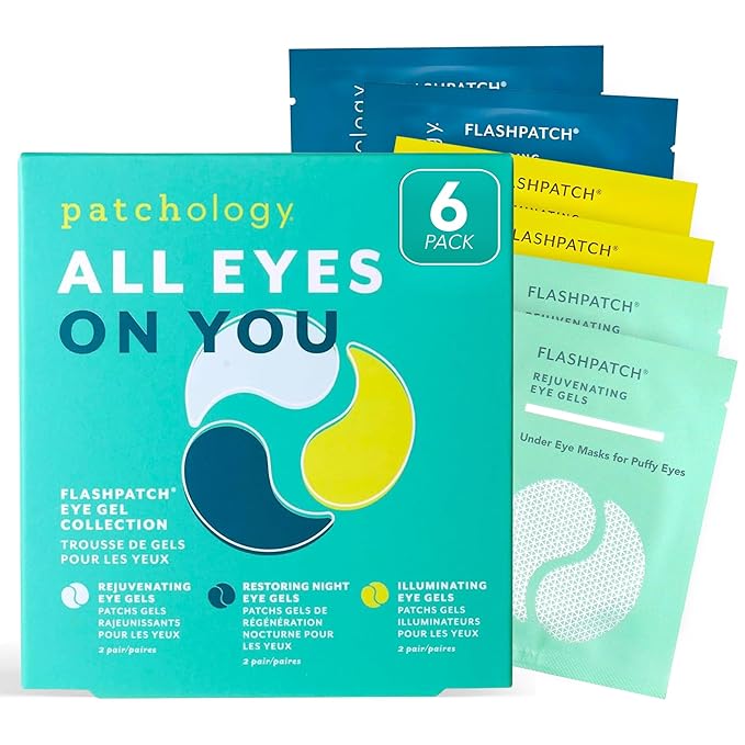 Patchology All Eyes On You Under Eye Mask - Retinol, Collagen & Green Tea Infused - Eye Gels for Dark Circles, Puffiness, & Wrinkles, Eye Patches for Night, Beauty Travel, Reduce Puffy Eyes (6 Pairs)