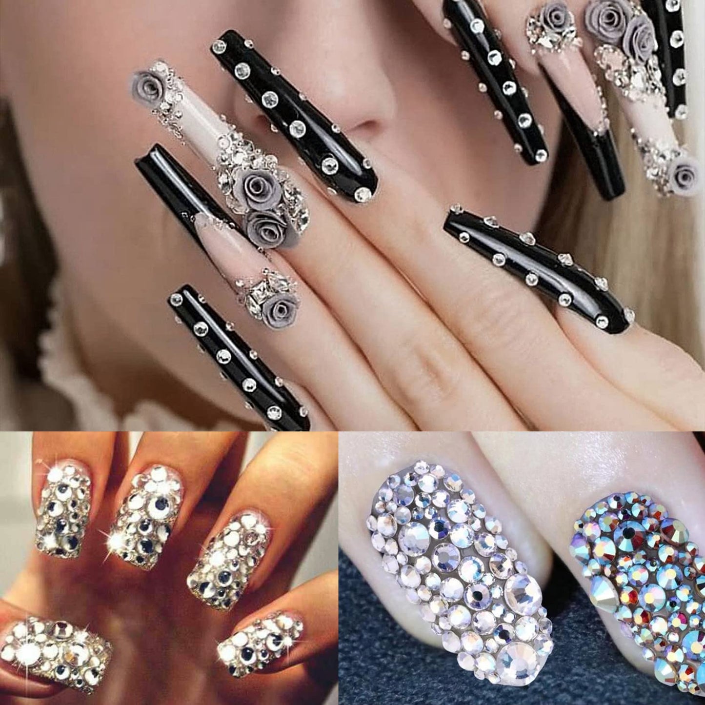 Flat Back Rhinestone Kits Colorful Rhinestones+Transparent White Gems With Picker Pencil And Tweezer For Home DIY And Professional Nail Art