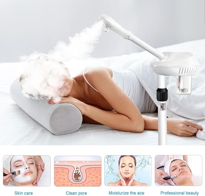 Professional Facial Steamer, Facial Steamer on Wheels, SPA Ozone Nano Facial Steamer, Stand Facial Steamer for Spa, Salon and at Home Use