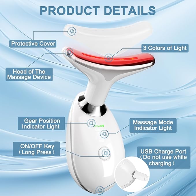 Facial and Neck Massage,3-in-1 Face Tool,Facial Beauty Device for Skin Care (White)