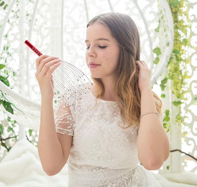 USAGA 28 Fingers Head Scratcher, Head Massager, Scalp Massager for Scalp Body Relaxing (Red)