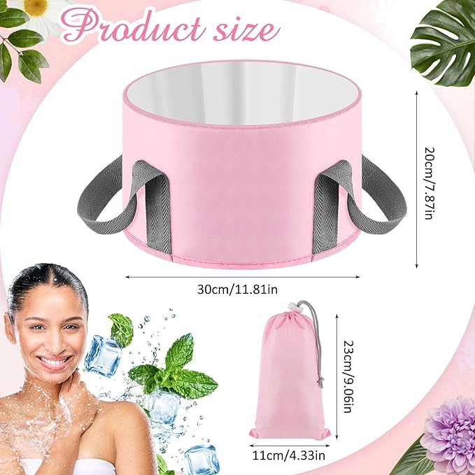 Face Ice Bath Bowl - Pink Foldable Collapsible Design with Headband & Wristbands Set, Skincare Combo for Women, Travel Friendly Home Spa, Makeup Removal & Sensitive Skin Care