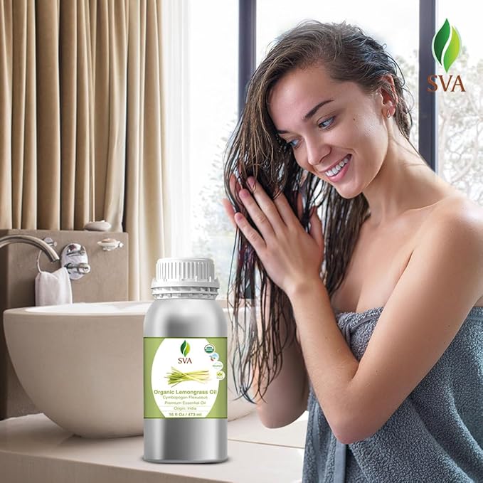 SVA Lemongrass Essential Oil Organic – 16 Fl Oz – 100% Natural Organic Lemongrass Oil for Hair, Face, Skin Care, Diffuser, Aromatherapy, Scalp, Body Massage, Soap and Candle Making