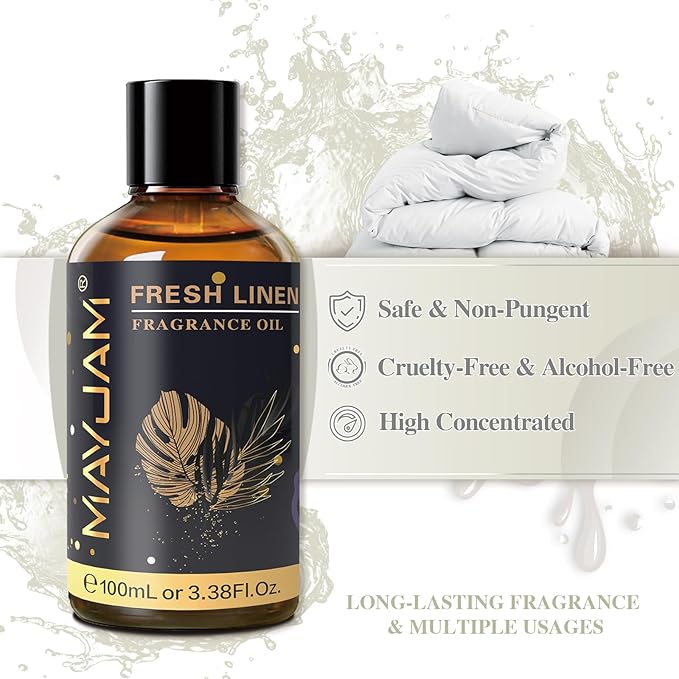 Fresh Linen Fragrance Oils Essential Oil - Fresh Linen Oil for Diffusers, 3.38FL.OZ/100ML Large Volume Fragrance Oil with Premium Glass Dropper