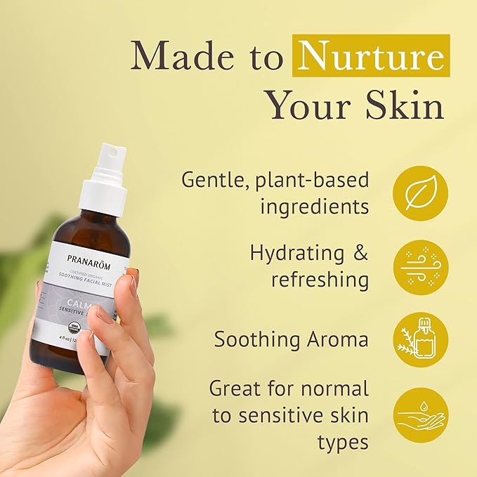Facial Mist (4oz / 120ml) - 100% Pure & Natural Essential Oil Facial Mist for Dry Skin Hydration & Toning (Calm (Sensitive Skin))